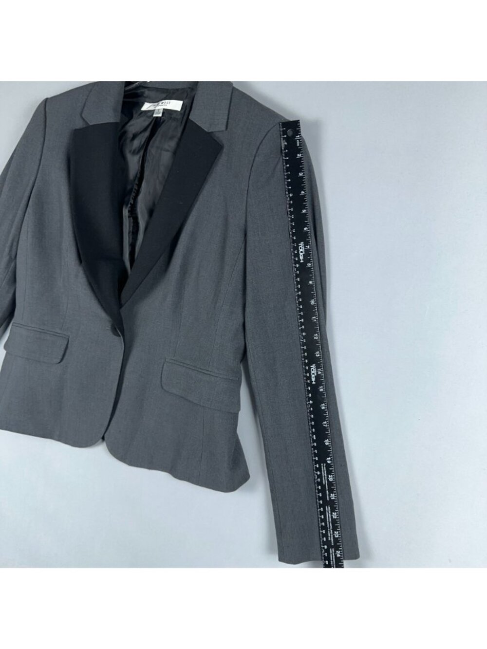 Nine West Suit Jacket Size 6 Gray Black Single Button Contrast Lapels - Picture 10 of 12